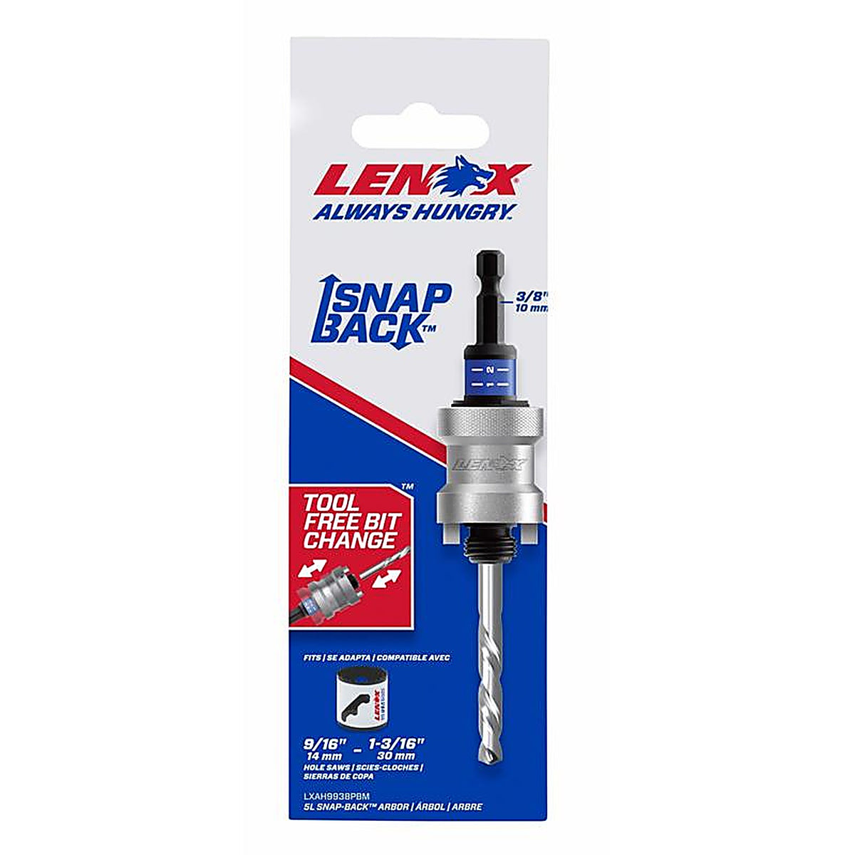 Lenox - LXAH9938PBM - Snap-Back 9/16 - 1-3/16 In. Quick Change 3/8 In. D Hole Saw Arbor