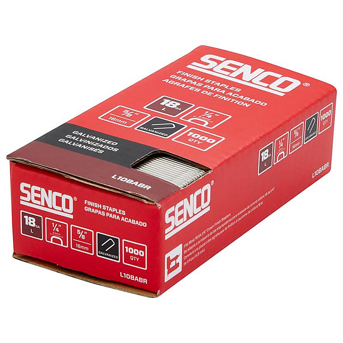 Senco - L10BABR - 1/4 In. W X 5/8 In. L Galvanized Finish Staples 18 Ga. 1000 Pack