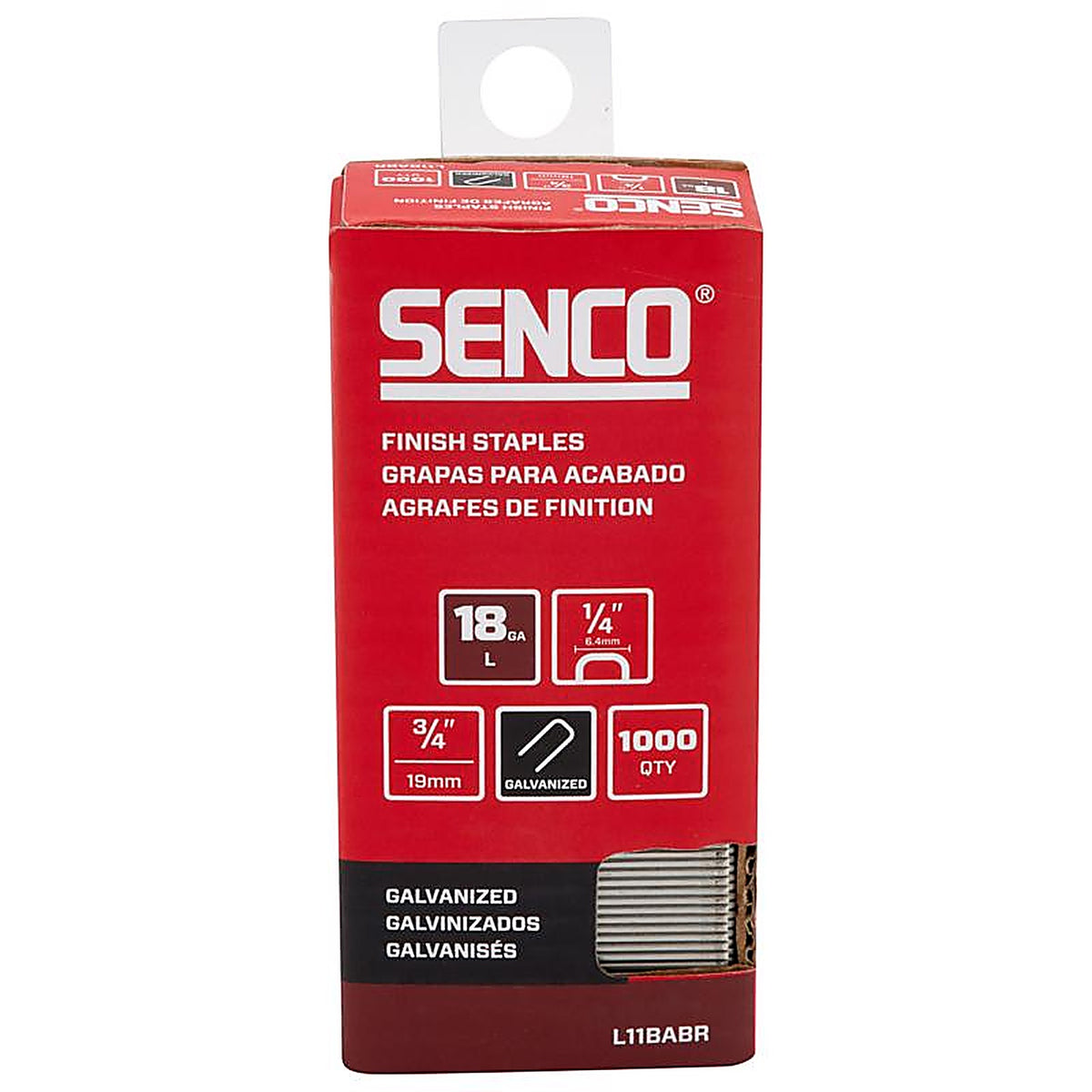 Senco - L11BABR - 1/4 In. W X 3/4 In. L Galvanized Finish Staples 18 Ga. 1000 Pack