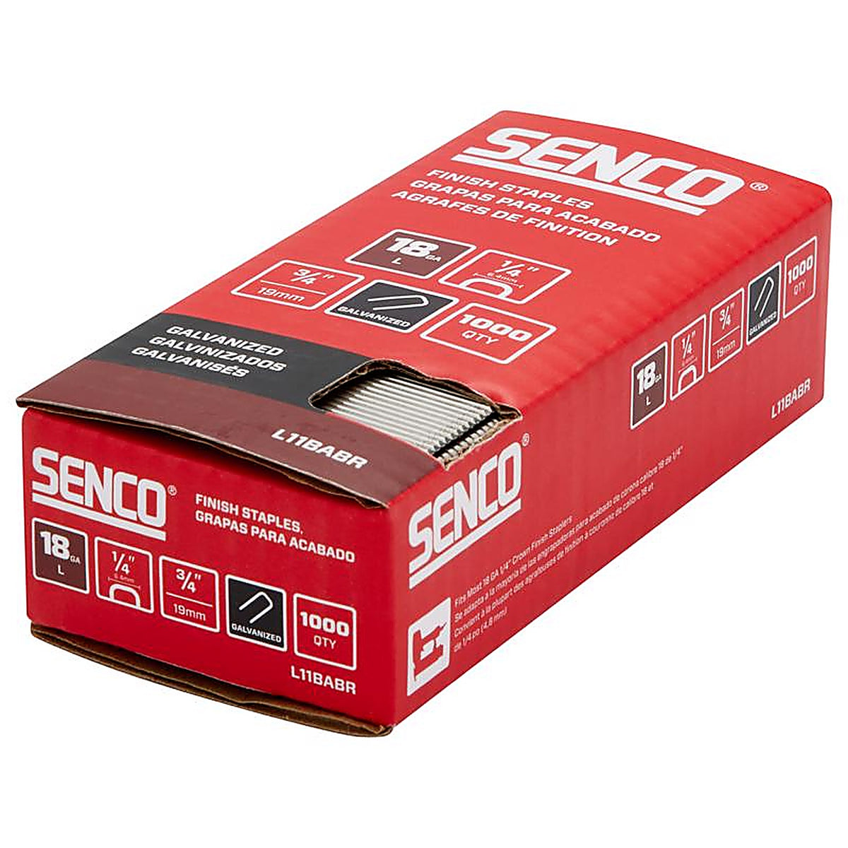 Senco - L11BABR - 1/4 In. W X 3/4 In. L Galvanized Finish Staples 18 Ga. 1000 Pack