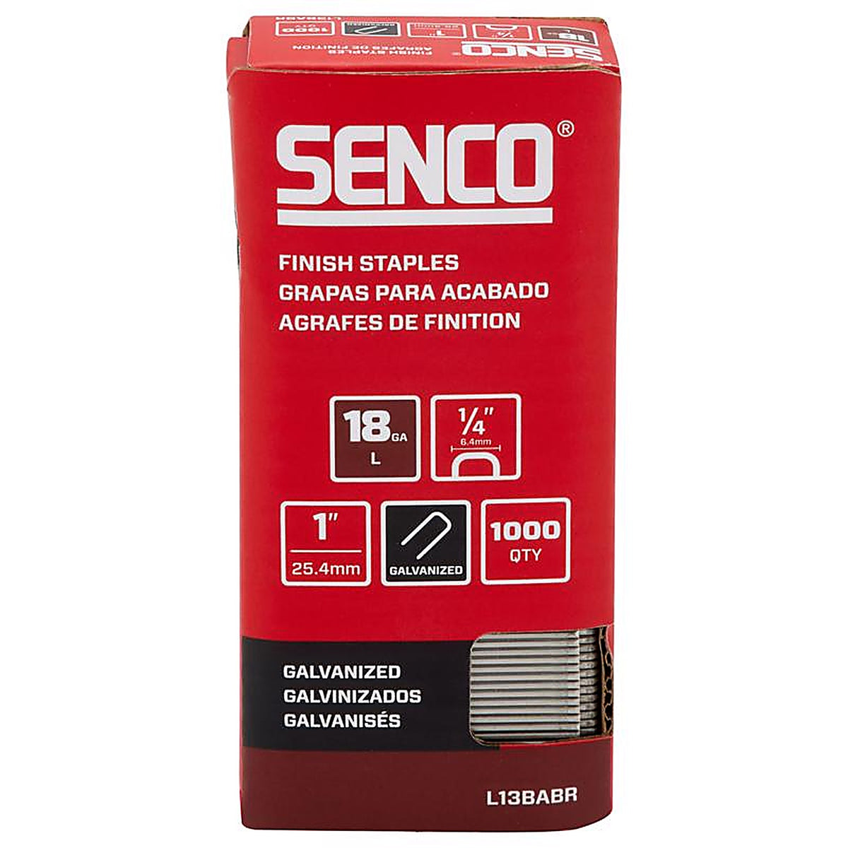 Senco - L13BABR - 1/4 In. W X 1 In. L Galvanized Finish Staples 18 Ga. 1000 Pack