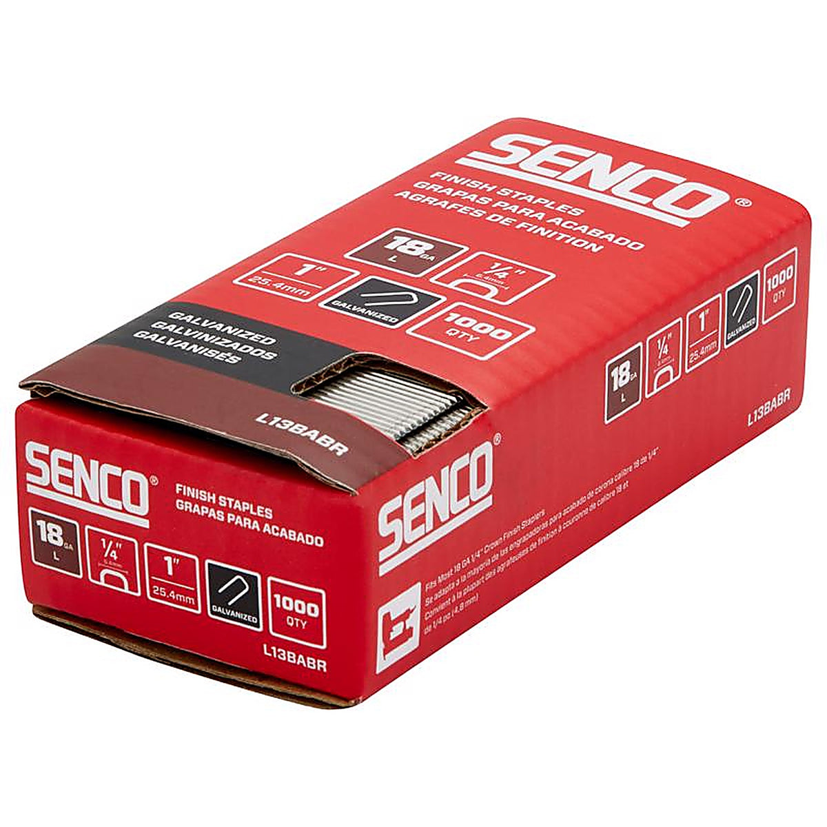 Senco - L13BABR - 1/4 In. W X 1 In. L Galvanized Finish Staples 18 Ga. 1000 Pack