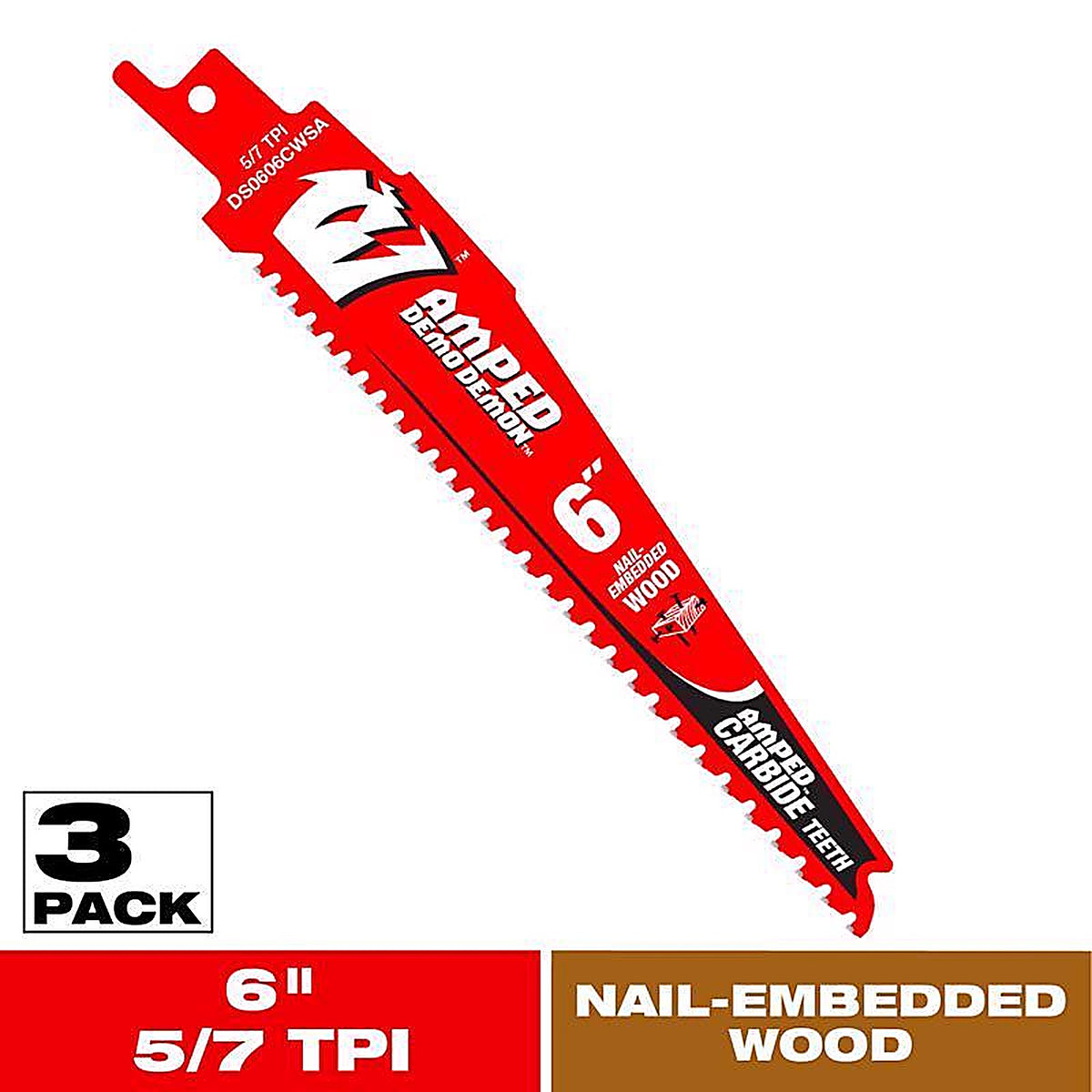 Diablo - DS0606CWSA3 - Amped Demo Demon 6 In. Carbide Tipped Reciprocating Saw Blade 5/7 TPI 3 Piece
