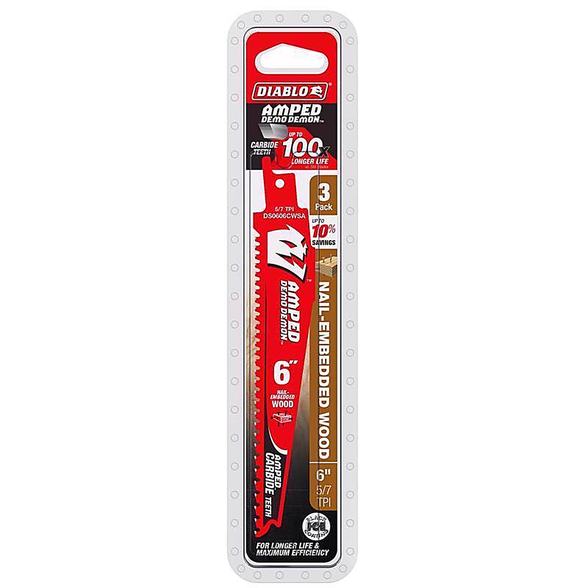 Diablo - DS0606CWSA3 - Amped Demo Demon 6 In. Carbide Tipped Reciprocating Saw Blade 5/7 TPI 3 Piece