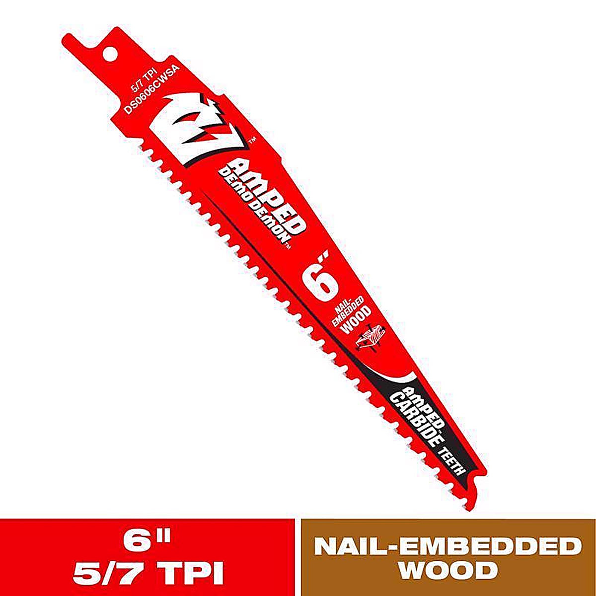Diablo - DS0606CWSA - Amped Demo Demon 6 In. Carbide Tipped Nail Embedded Wood Reciprocating Saw Blade 5/7 TPI 1 Pack