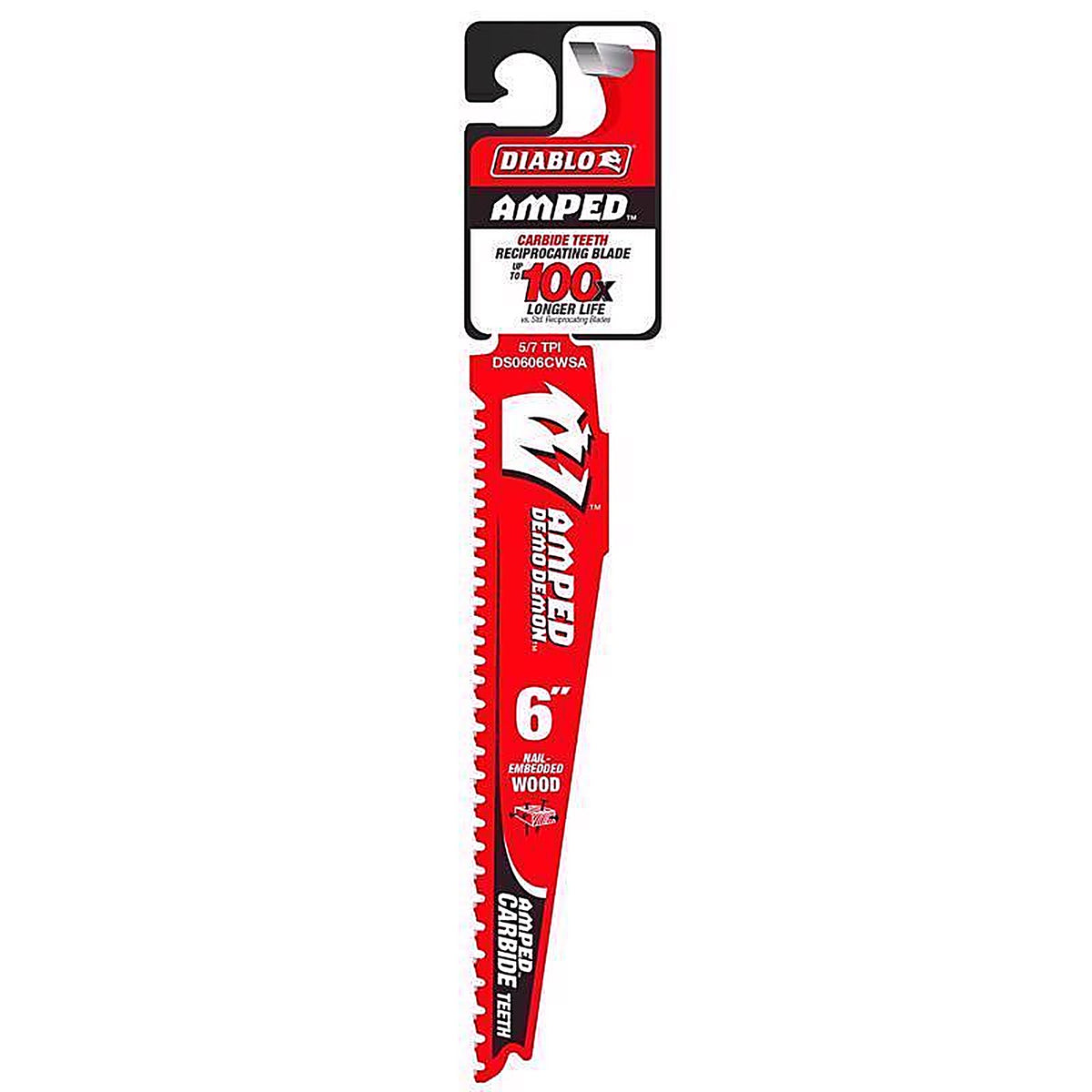 Diablo - DS0606CWSA - Amped Demo Demon 6 In. Carbide Tipped Nail Embedded Wood Reciprocating Saw Blade 5/7 TPI 1 Pack