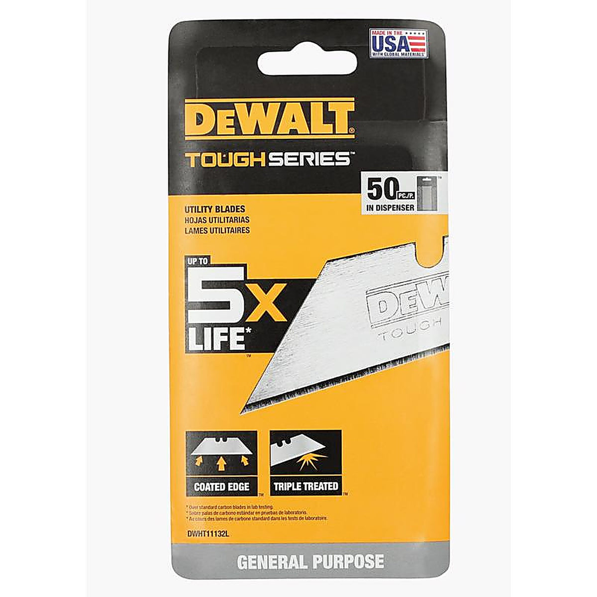 DeWalt - DWHT11132L - Toughseries High Carbon Steel Induction Treated Utility Blade 2.12 In. L 50 Pack