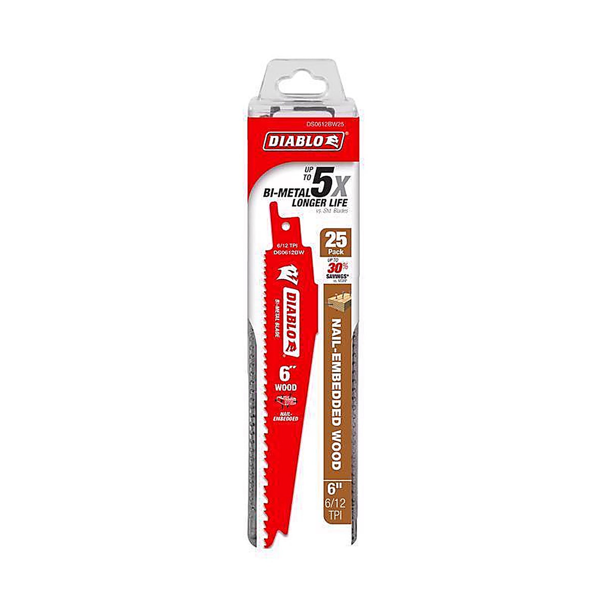 Diablo - DS0612BW25 - 6 In. Bi-Metal Nail Embedded Wood Reciprocating Saw Blade 6/12 TPI 25 Pack