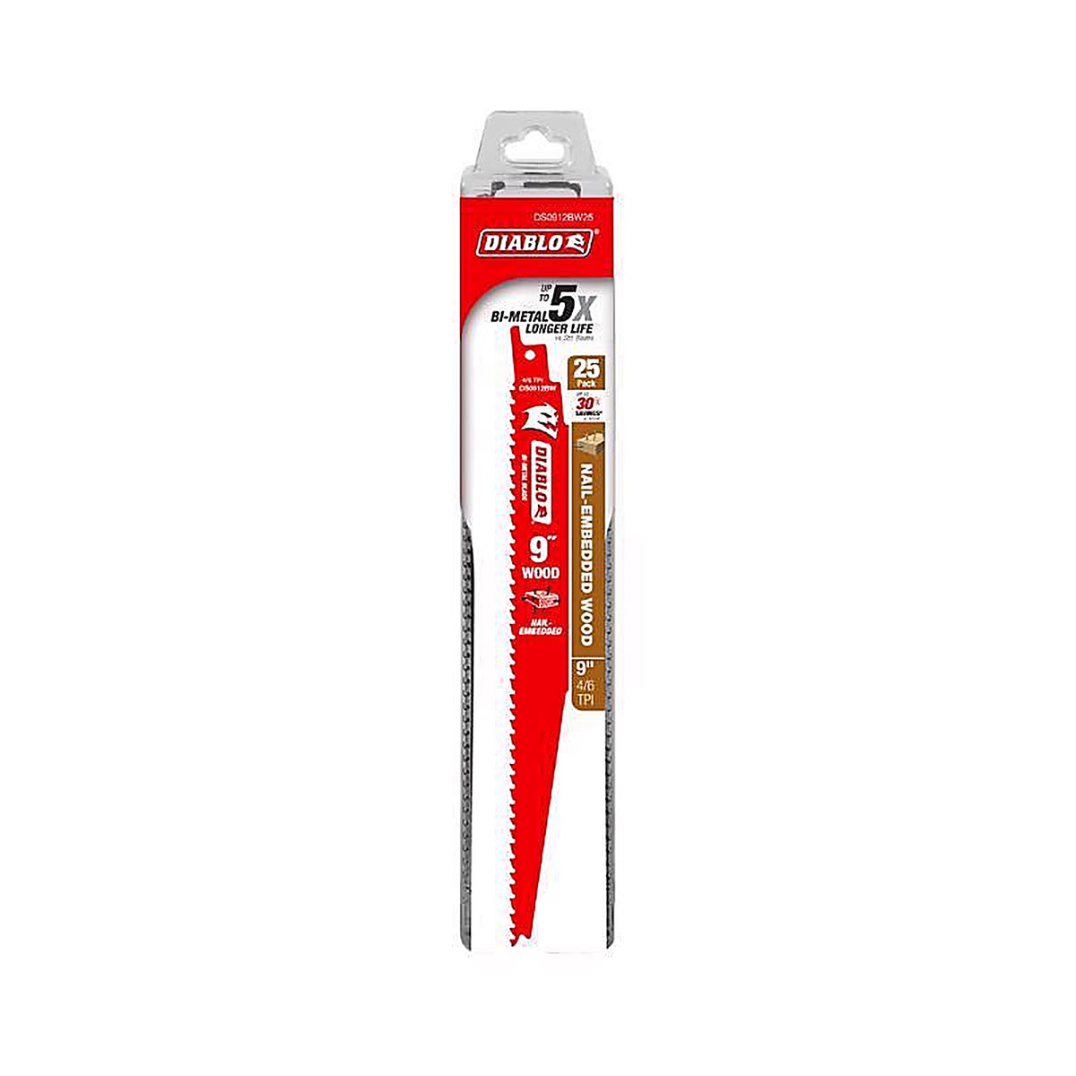 Diablo - DS0912BW25 - 9 In. Bi-Metal Nail Embedded Wood Reciprocating Saw Blade 4/6 TPI 25 Pack