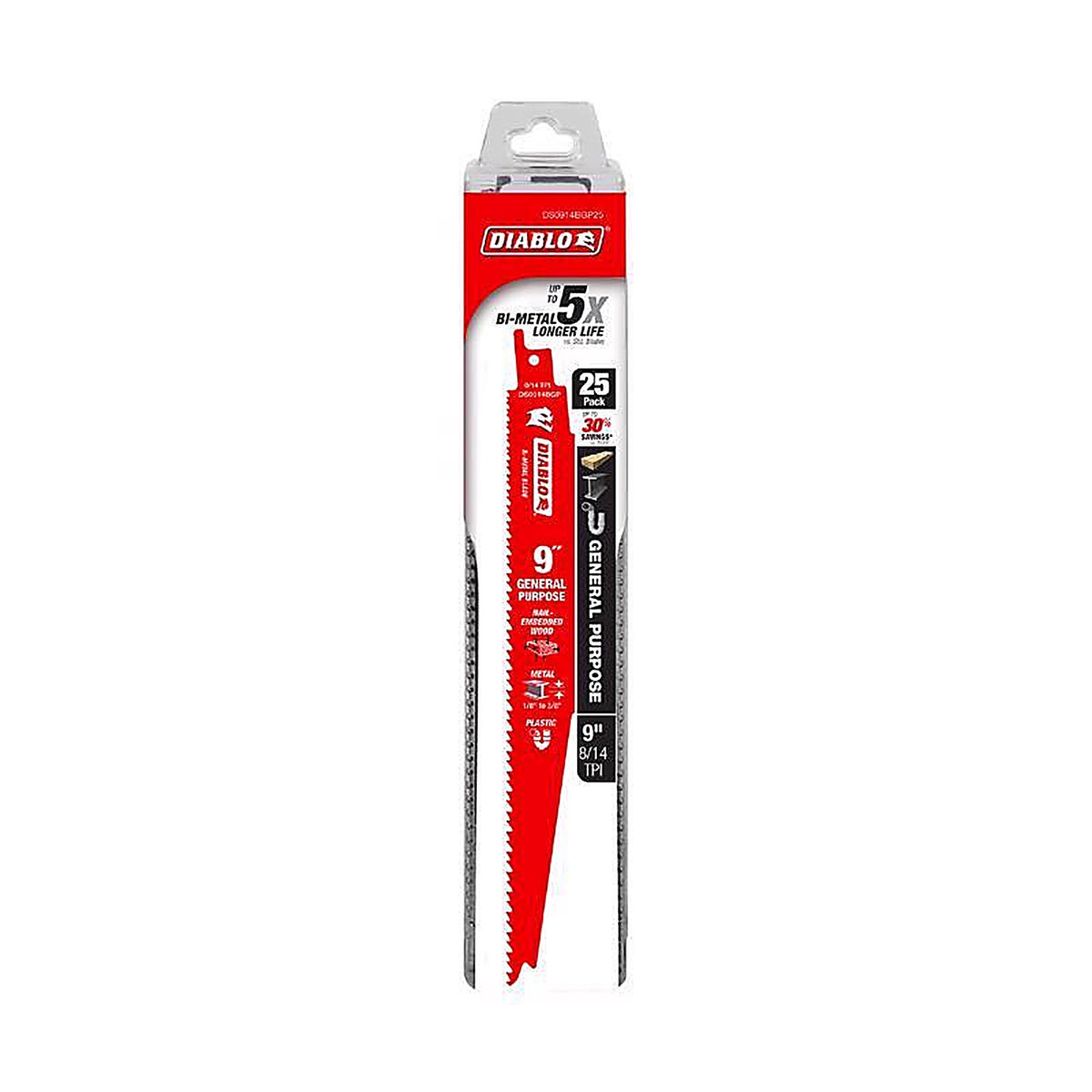 Diablo - DS0914BGP25 - 9 In. Bi-Metal General Purpose Reciprocating Saw Blade 8/14 TPI 25 Pack