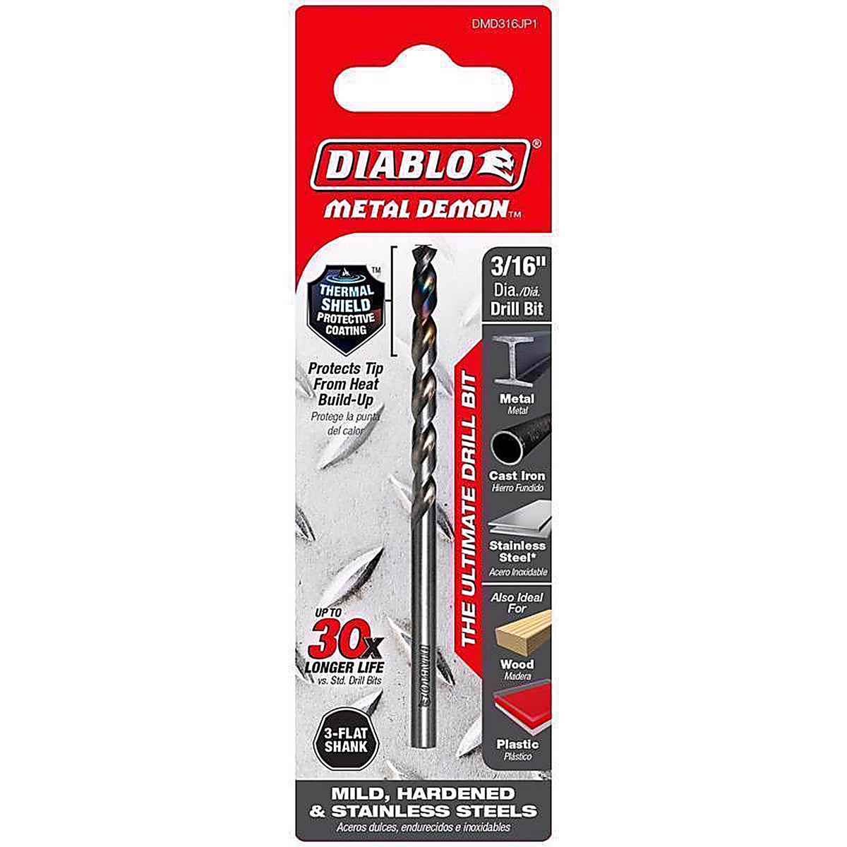 Diablo - DMD316JP1 - Metal Demon 3/16 In. X 3.4 In. L Metal Drill Bit 3-Flat Shank 1 Piece