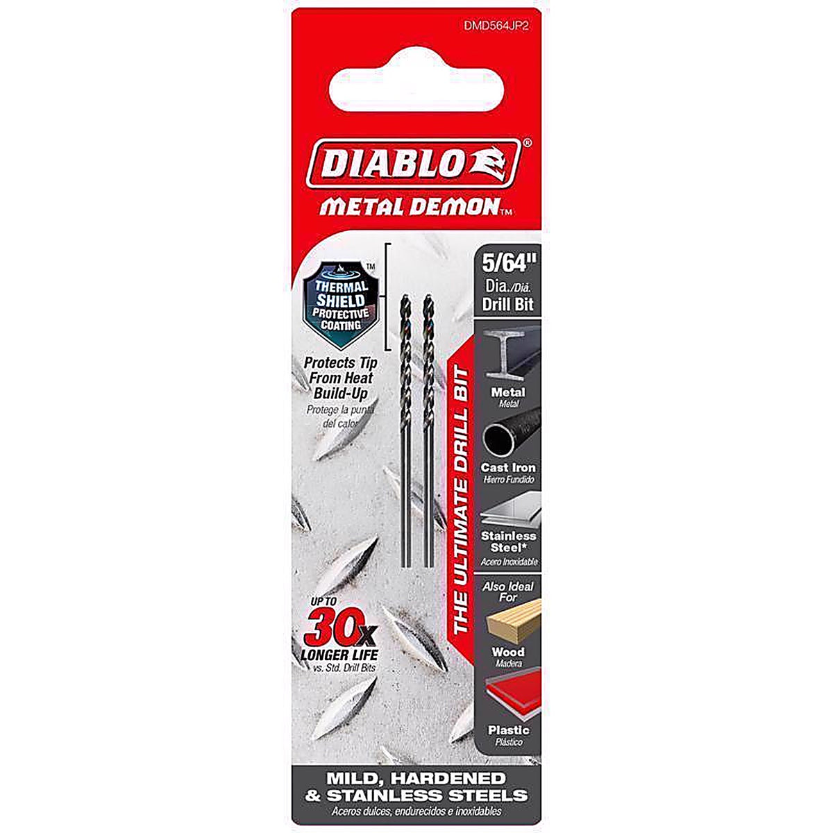 Diablo - DMD564JP2 - Metal Demon 5/64 In. X 1.9 In. L Stainless Steel Drill Bit 3-Flat Shank 2 Piece