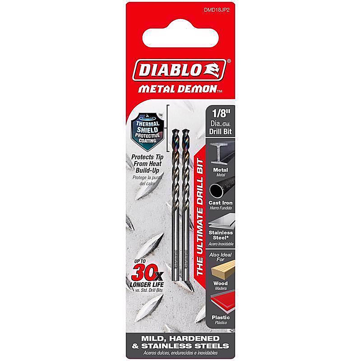 Diablo - DMD18JP2 - Metal Demon 1/8 In. X 2.6 In. L Stainless Steel Drill Bit 3-Flat Shank 2 Piece