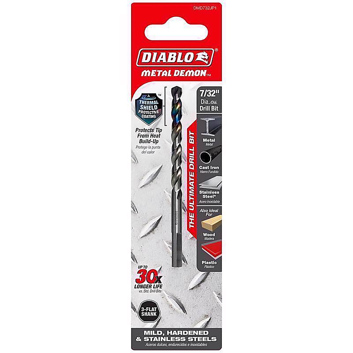 Diablo - DMD732JP1 - Metal Demon 7/32 In. X 3.7 In. L Stainless Steel Drill Bit 3-Flat Shank 1 Piece