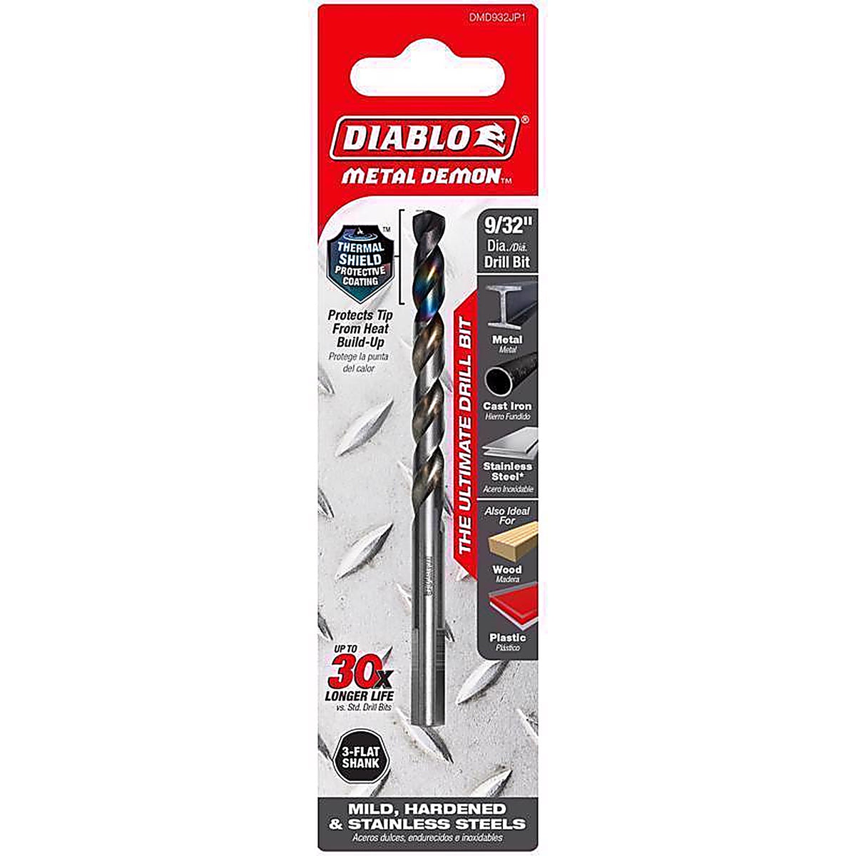 Diablo - DMD932JP1 - Metal Demon 9/32 In. X 4.3 In. L Stainless Steel Drill Bit 3-Flat Shank 1 Piece