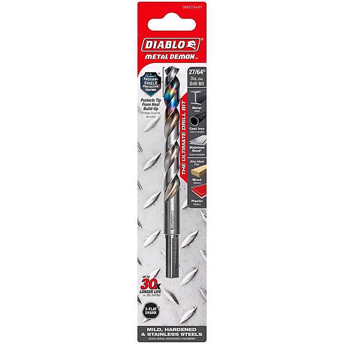 Diablo - DMD2764JP1 - Metal Demon 27/64 In. X 5.6 In. L Stainless Steel Drill Bit 3-Flat Shank 1 Piece