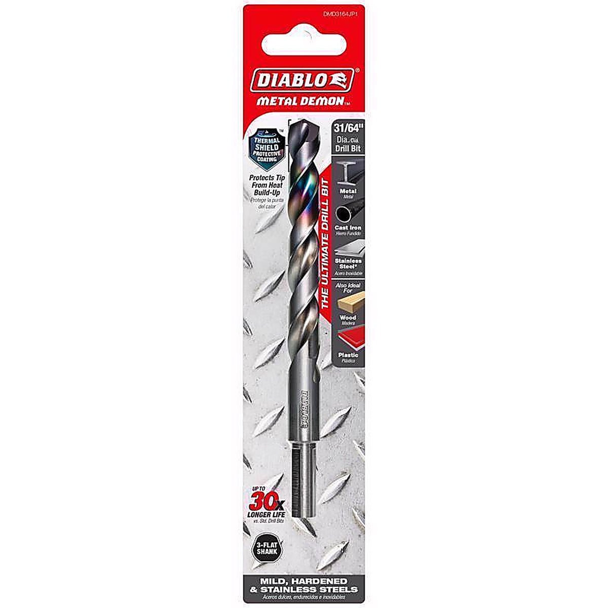 Diablo - DMD3164JP1 - Metal Demon 31/64 In. X 6 In. L Stainless Steel Drill Bit 3-Flat Shank 1 Piece