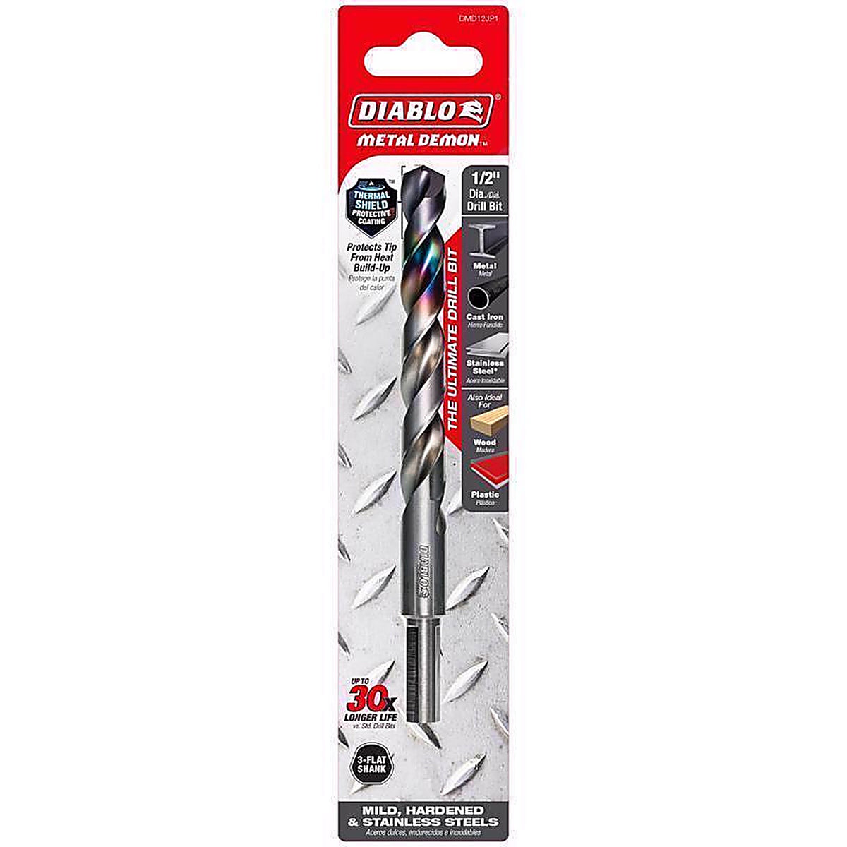 Diablo - DMD12JP1 - Metal Demon 1/2 In. X 6 In. L Stainless Steel Drill Bit 3-Flat Shank 1 Piece