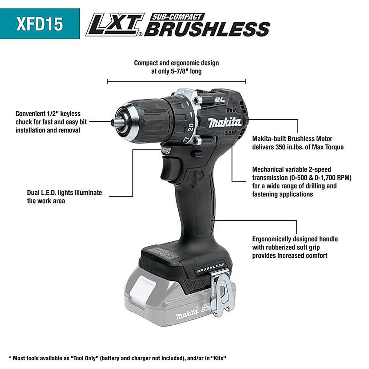 Makita - XFD15ZB - 18V Lxt 1/2 In. Brushless Compact Cordless Drill/Driver Tool Only