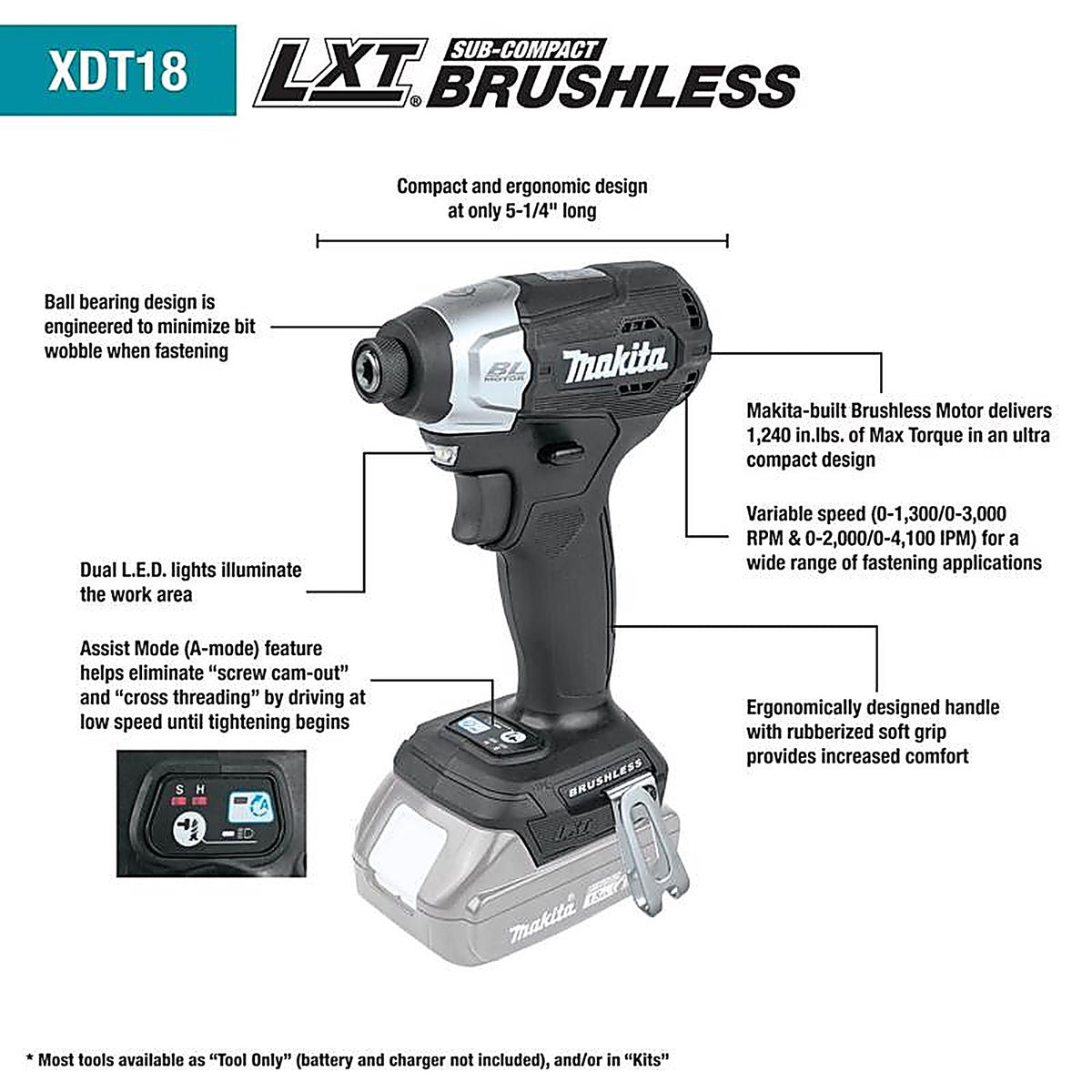 Makita - XDT18ZB - 18V Lxt 1/4 In. Cordless Brushless Compact Impact Driver Tool Only