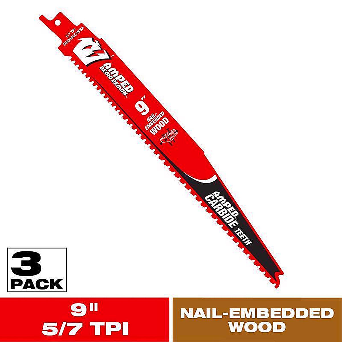 Diablo - DS0906CWSA3 - Amped Demo Demon 9 In. Carbide Tipped Reciprocating Saw Blade Set 5/7 TPI 3 Pack