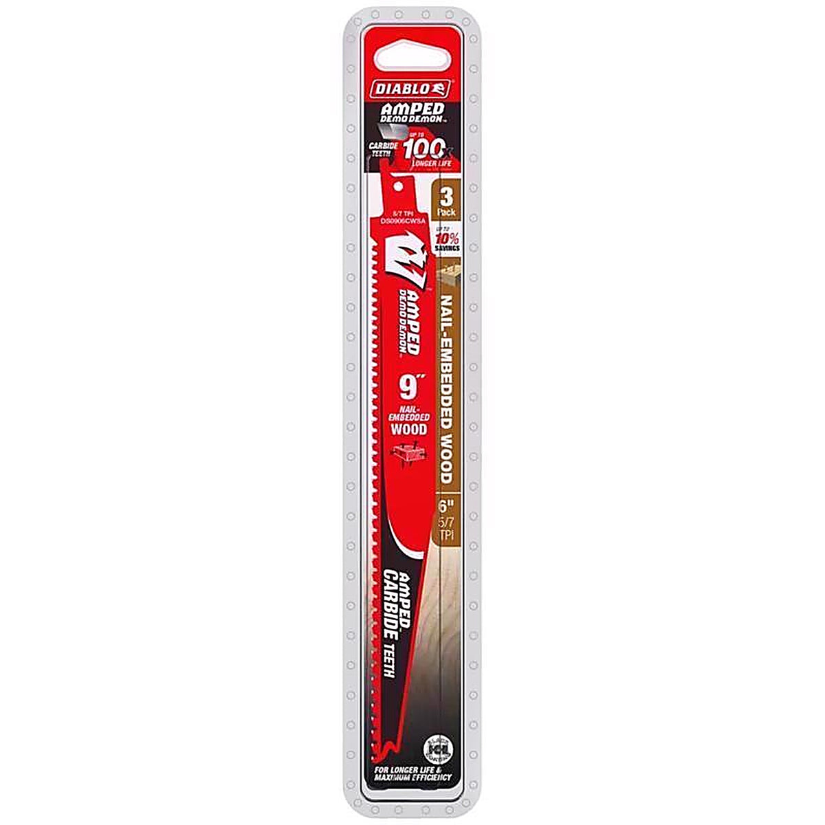 Diablo - DS0906CWSA3 - Amped Demo Demon 9 In. Carbide Tipped Reciprocating Saw Blade Set 5/7 TPI 3 Pack
