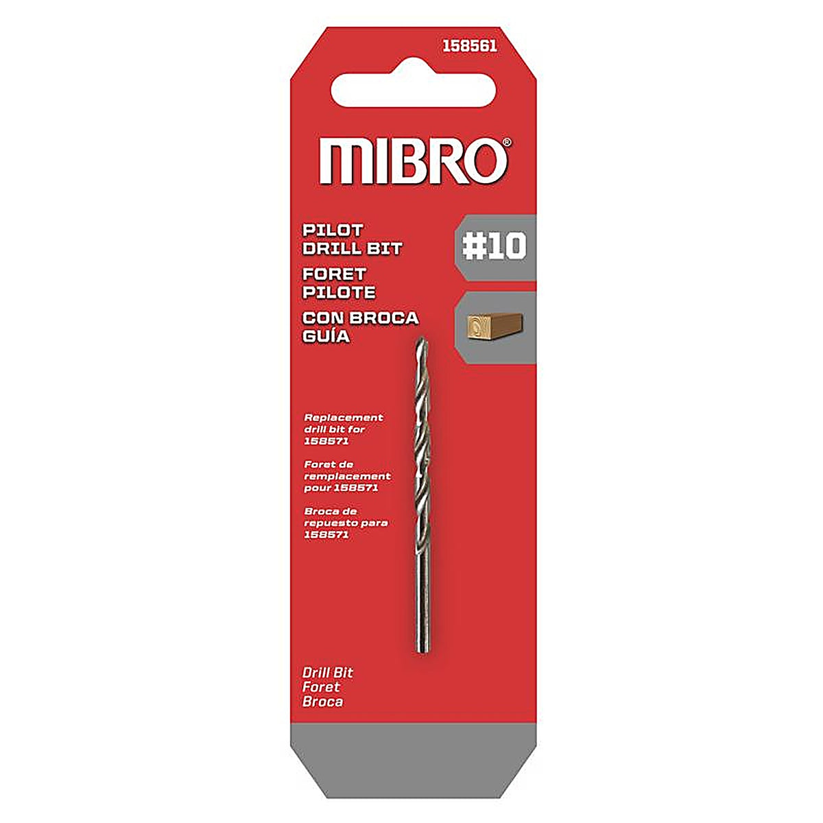 Richelieu - 158561 - Mibro 10 In. Steel Screw Pilot Drill Bit Straight Shank 1 Pack