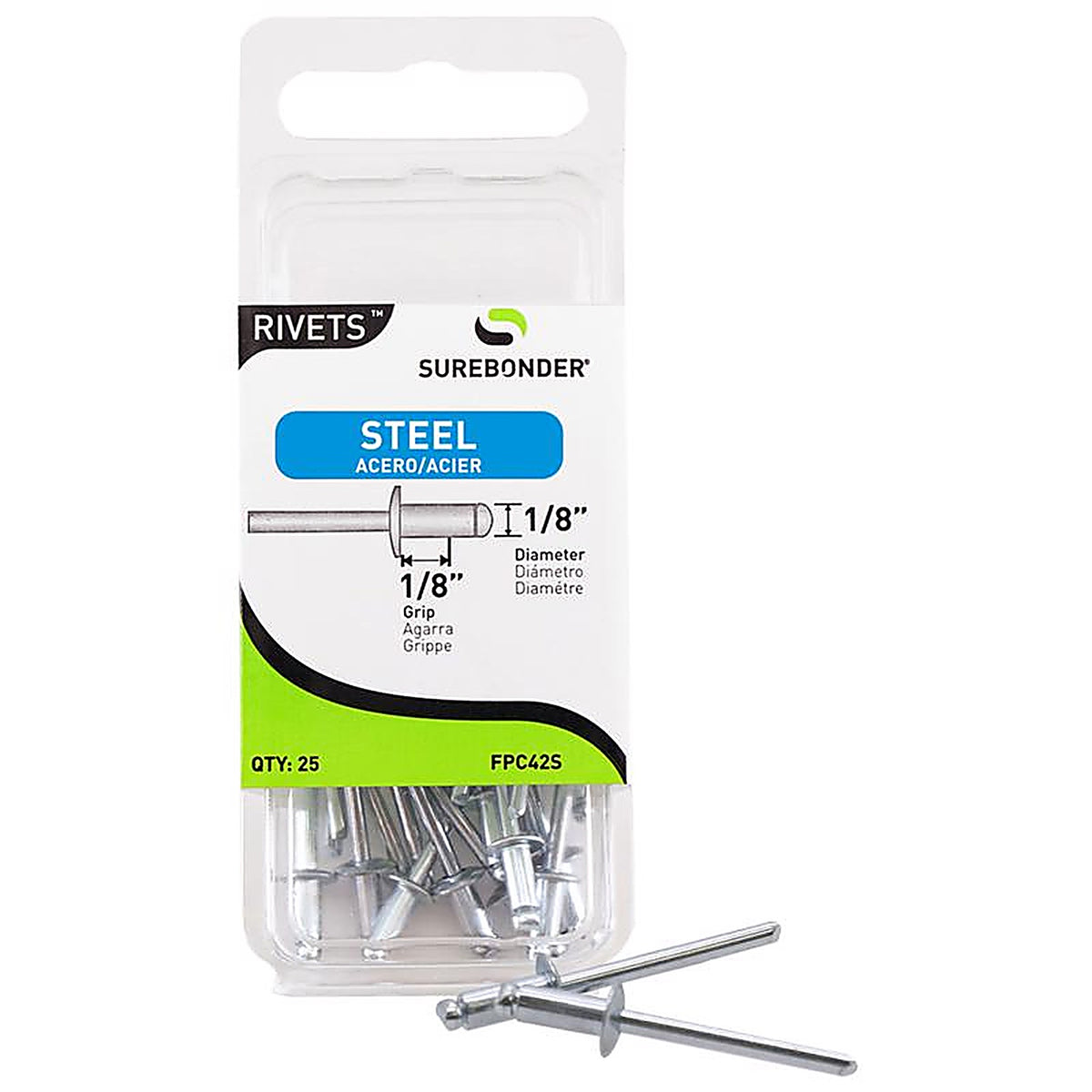 Surebonder - FPC42S - 1/8 In. D X 1/8 In. Steel Blind Rivets Silver 25 Piece