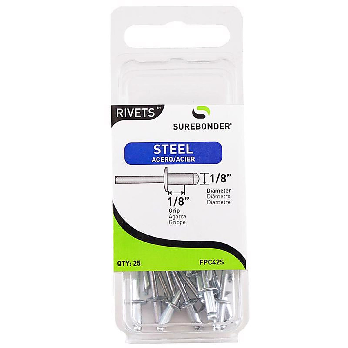 Surebonder - FPC42S - 1/8 In. D X 1/8 In. Steel Blind Rivets Silver 25 Piece