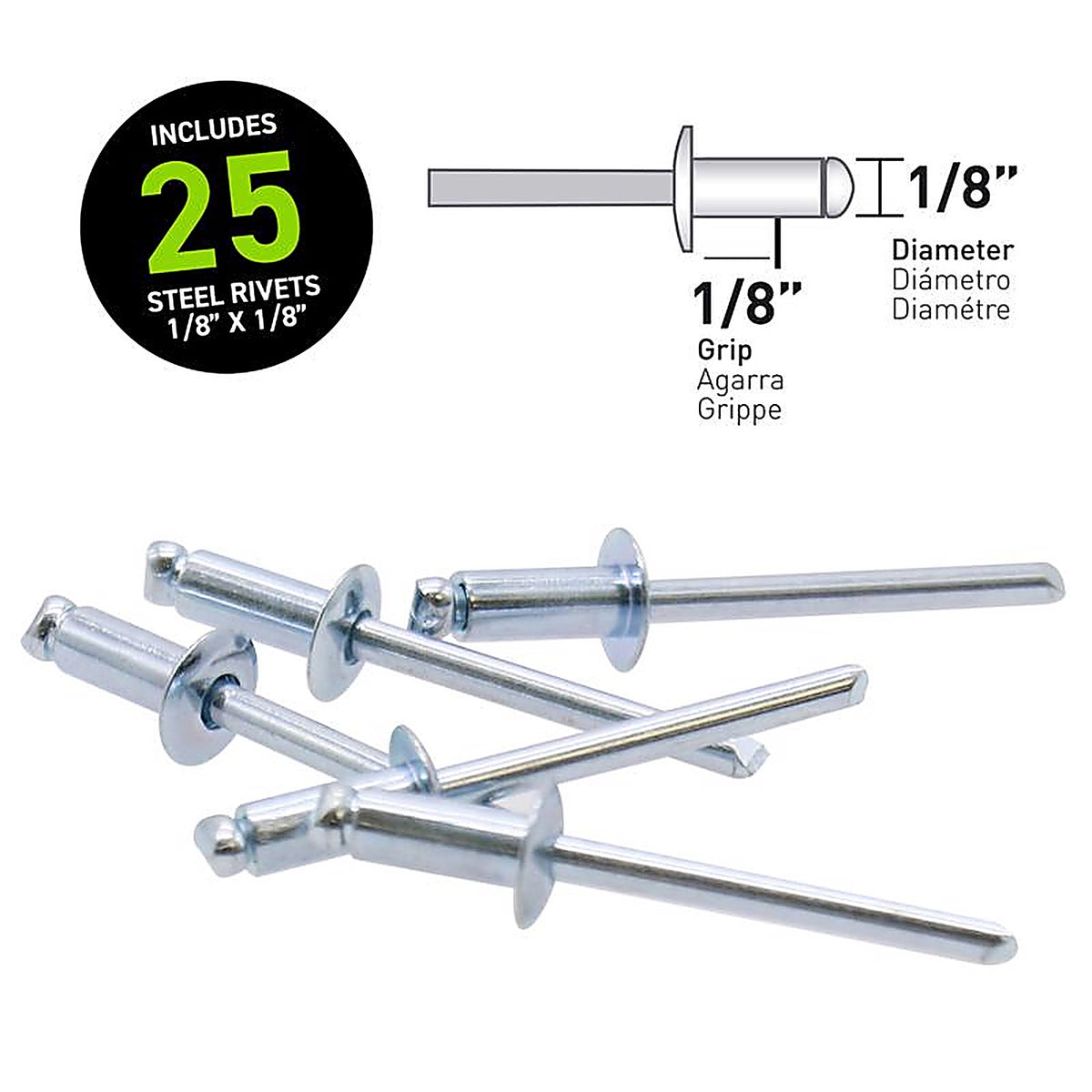 Surebonder - FPC42S - 1/8 In. D X 1/8 In. Steel Blind Rivets Silver 25 Piece