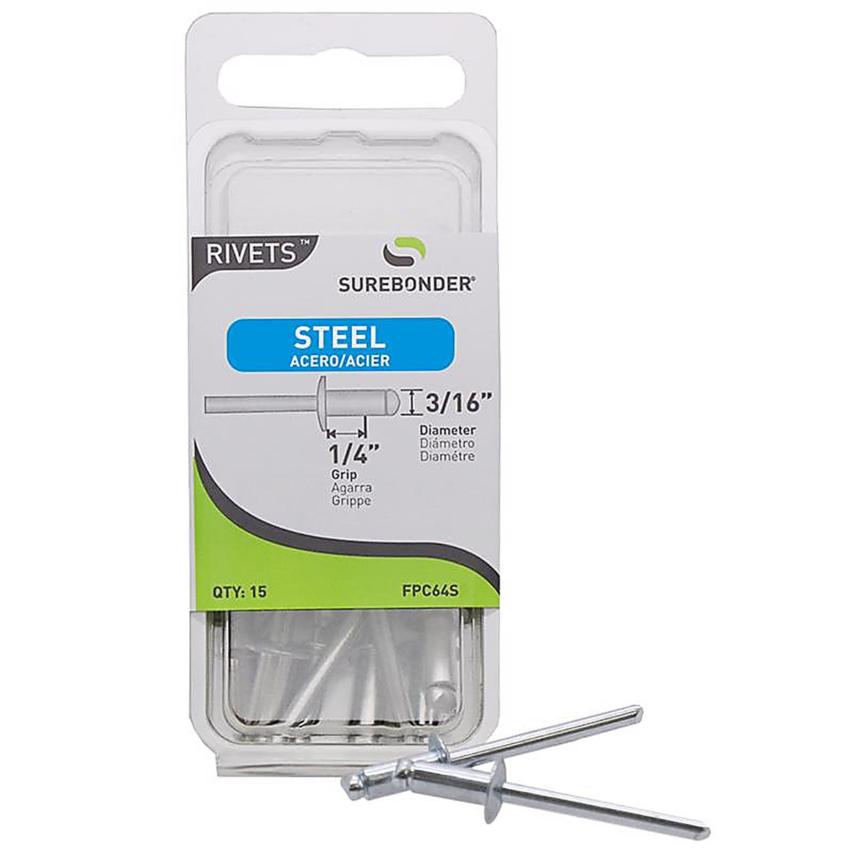 Surebonder - FPC64S - 3/16 In. D X 1/4 In. Steel Blind Rivets Silver 15 Piece