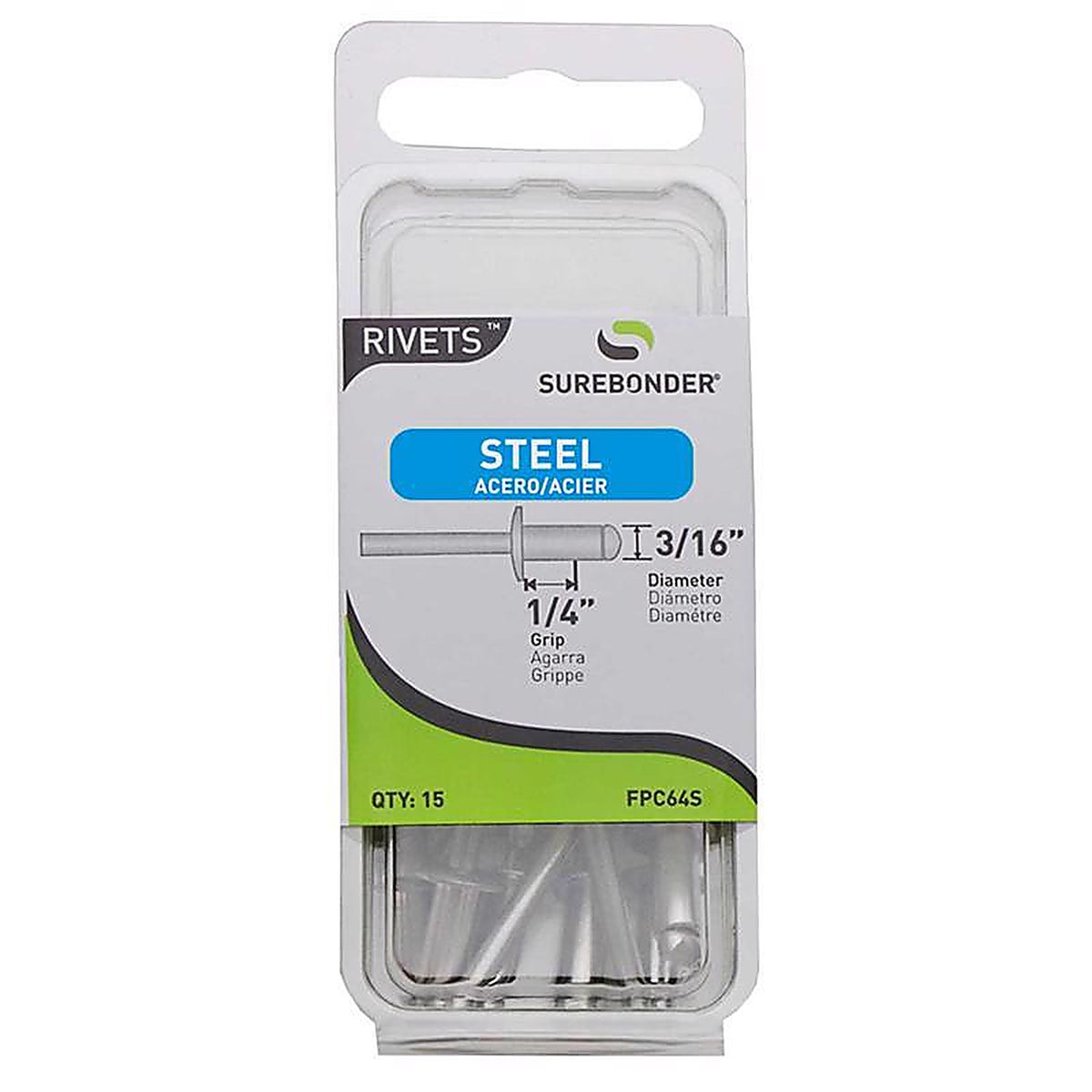 Surebonder - FPC64S - 3/16 In. D X 1/4 In. Steel Blind Rivets Silver 15 Piece