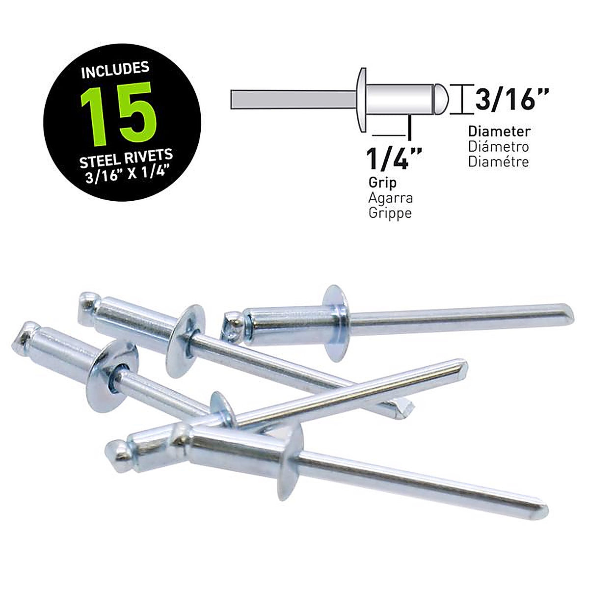 Surebonder - FPC64S - 3/16 In. D X 1/4 In. Steel Blind Rivets Silver 15 Piece