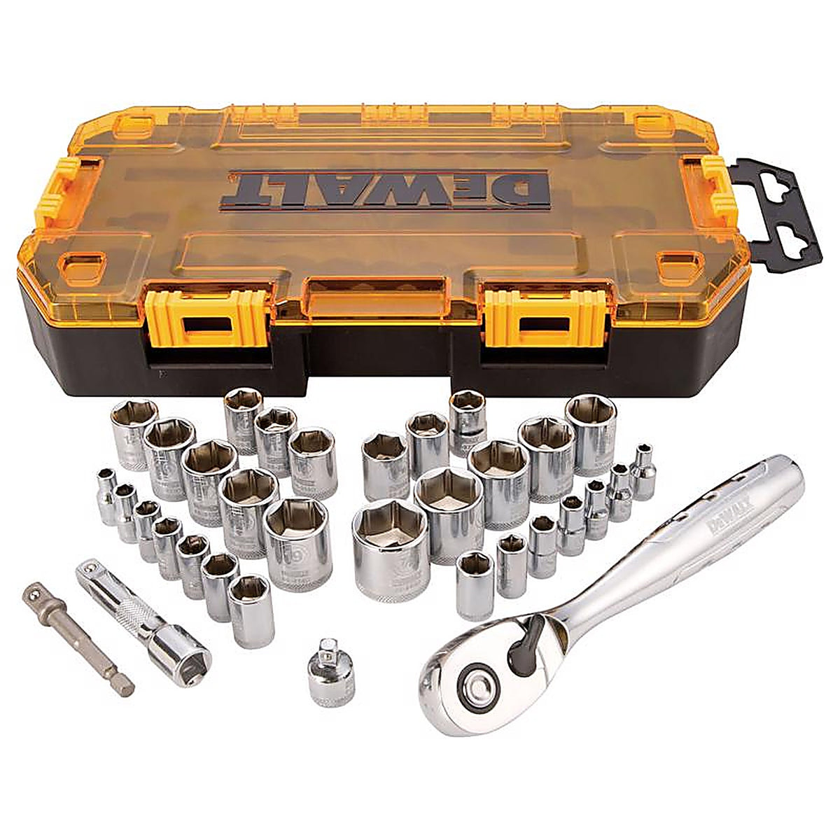 DeWalt - DWMT73804 - 1/4 and 3/8 In. Drive Metric/SAE 6 Point Socket Set 34 Piece