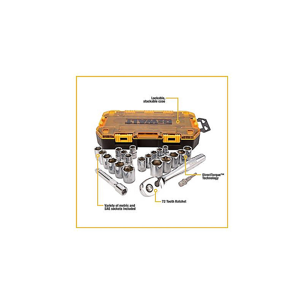 DeWalt - DWMT73813 - 1/2 In. Drive Metric/SAE 6 Point Socket Set 23 Piece