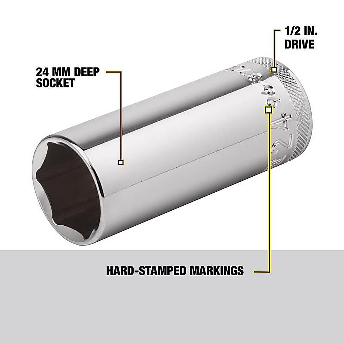 DeWalt - DWMT96370OSP - 24 MM X 1/2 In. Drive Metric 6 Point Deep Socket 1 Piece