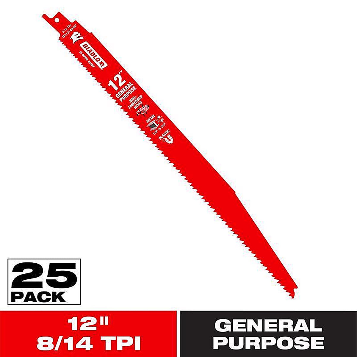 Diablo - DS1214BGP25 - 12 In. Bi-Metal Reciprocating Saw Blade 8/14 TPI 25 Pack