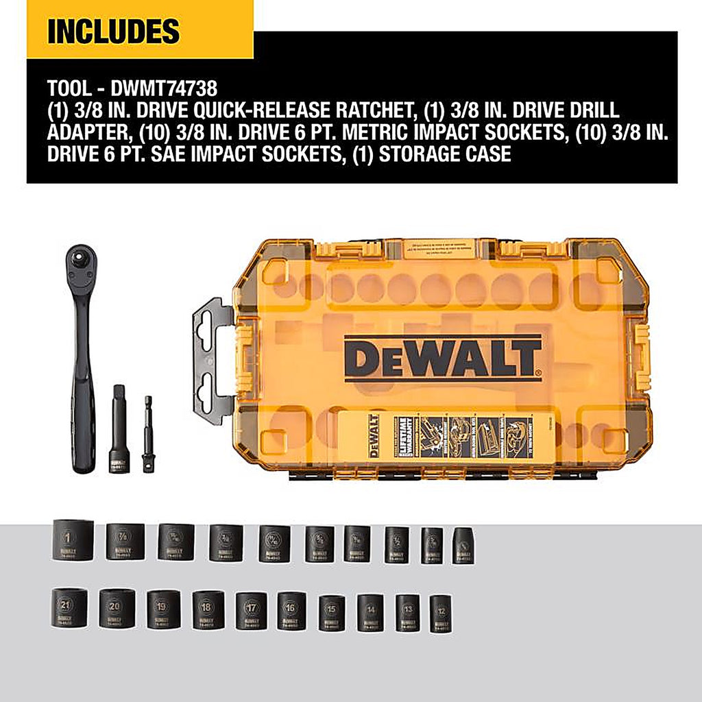 DeWalt - DWMT74738 - 3/8 In. Drive Metric/SAE 6 Point Impact Socket Set 23 Piece