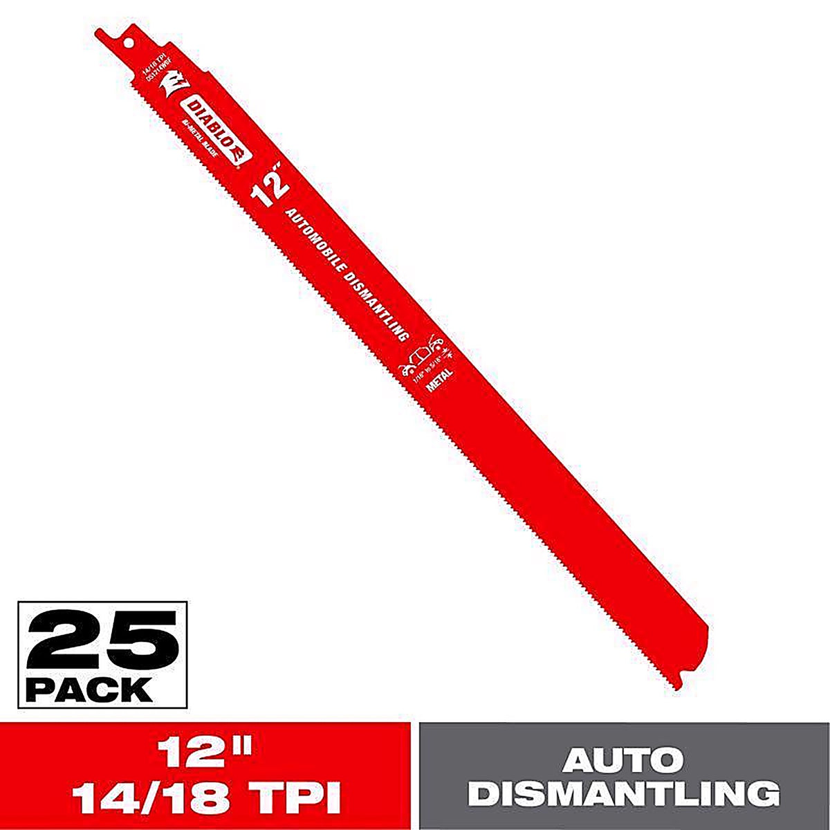 Diablo - DS1214WBF25 - 12 In. Bi-Metal Auto Dismantling Reciprocating Saw Blade 14/18 TPI 25 Piece