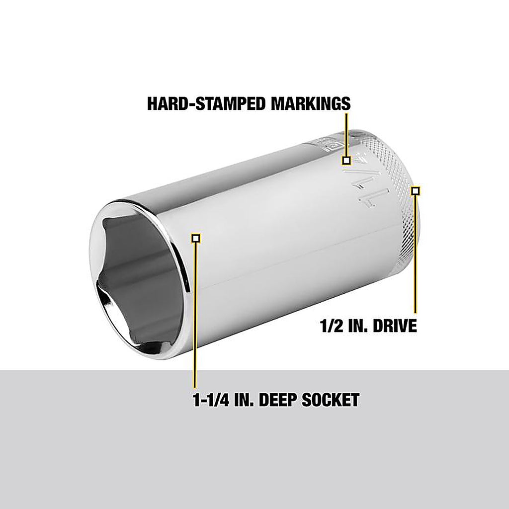 DeWalt - DWMT74424 - 1-1/4 In. X 1/2 In. Drive SAE 6 Point Deep Socket 1 Piece