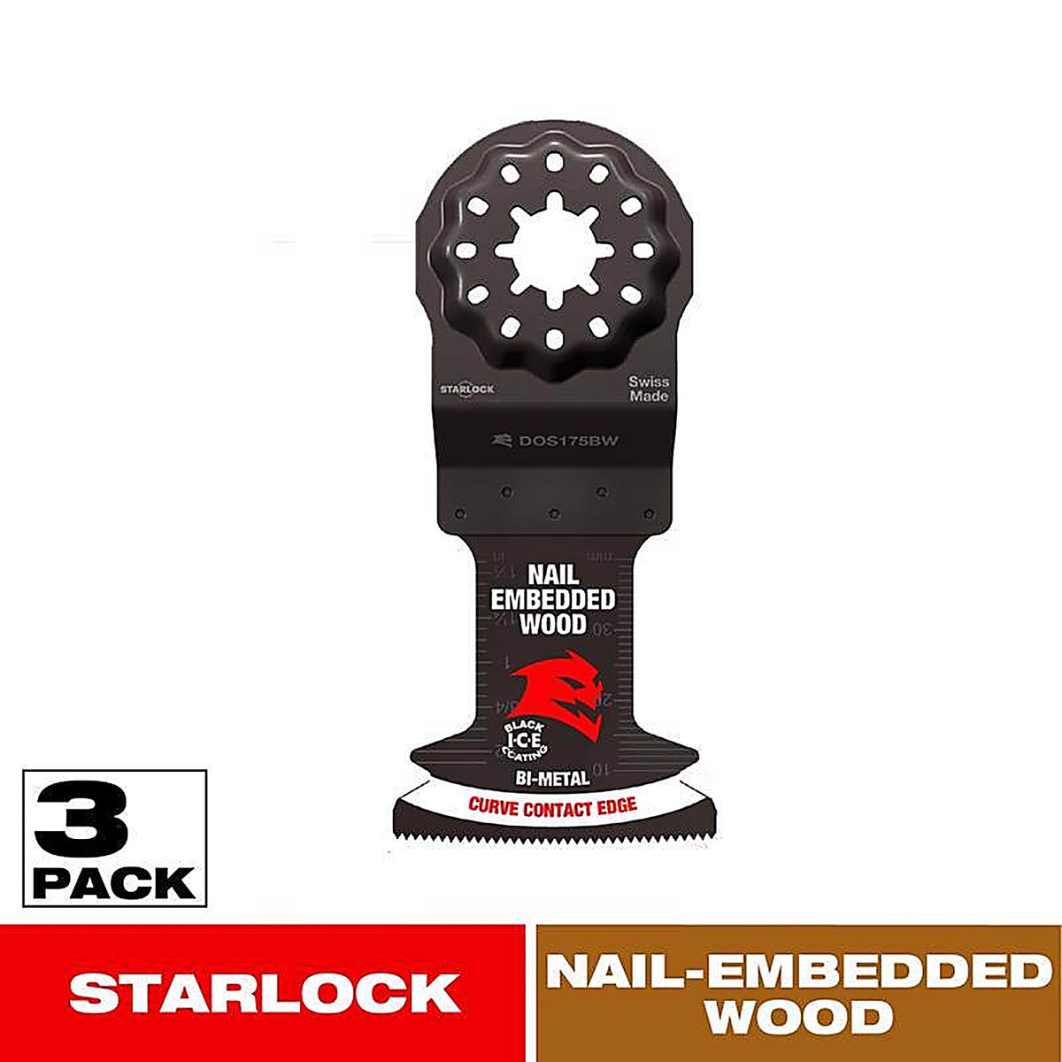 Diablo - DOS175BW3 - Demo Demon 1-3/4 In. W Bi-Metal Starlock Curved Oscillating Blade Nail-Embedded Wood 3 Pack