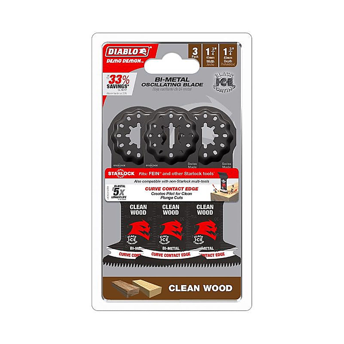 Diablo - DOS175JBW3 - Demo Demon 1-3/4 In. W Bi-Metal Starlock Curved Oscillating Blade Clean Wood 3 Pack