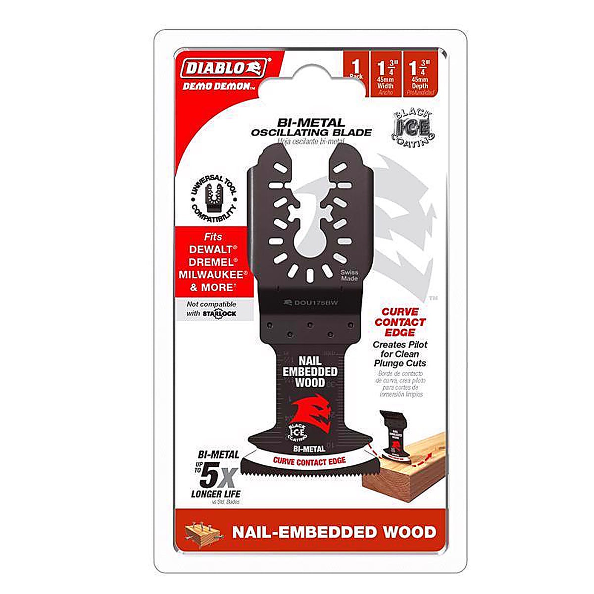 Diablo - DOU175BW - Demo Demon 1-3/4 In. W Bi-Metal Universal Fit Curved Oscillating Blade Nail-Embedded Wood 1 P