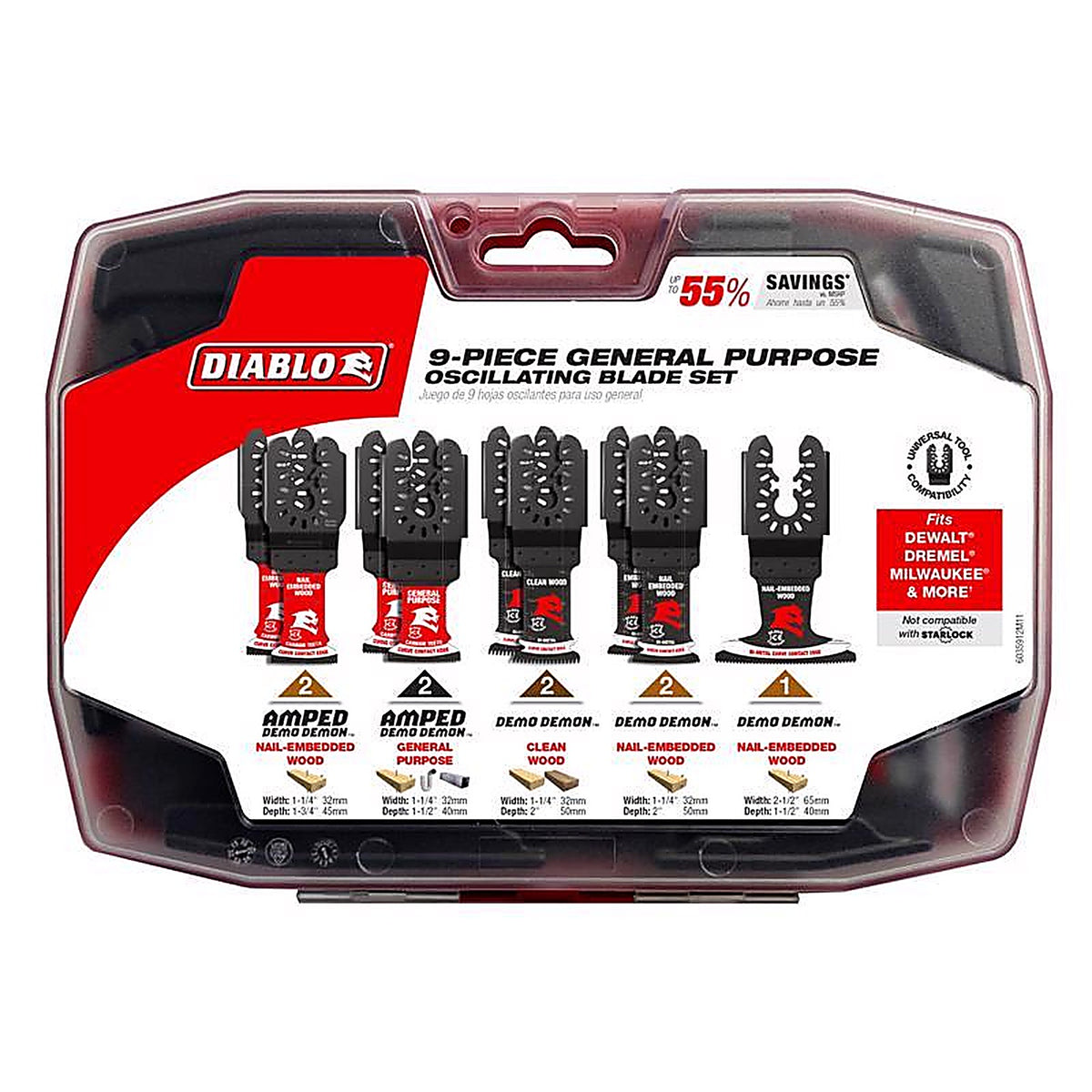 Diablo - DOU9S - Bi-Metal/Carbide Tipped Oscillating Blade Set General Purpose Cuts 9 Piece