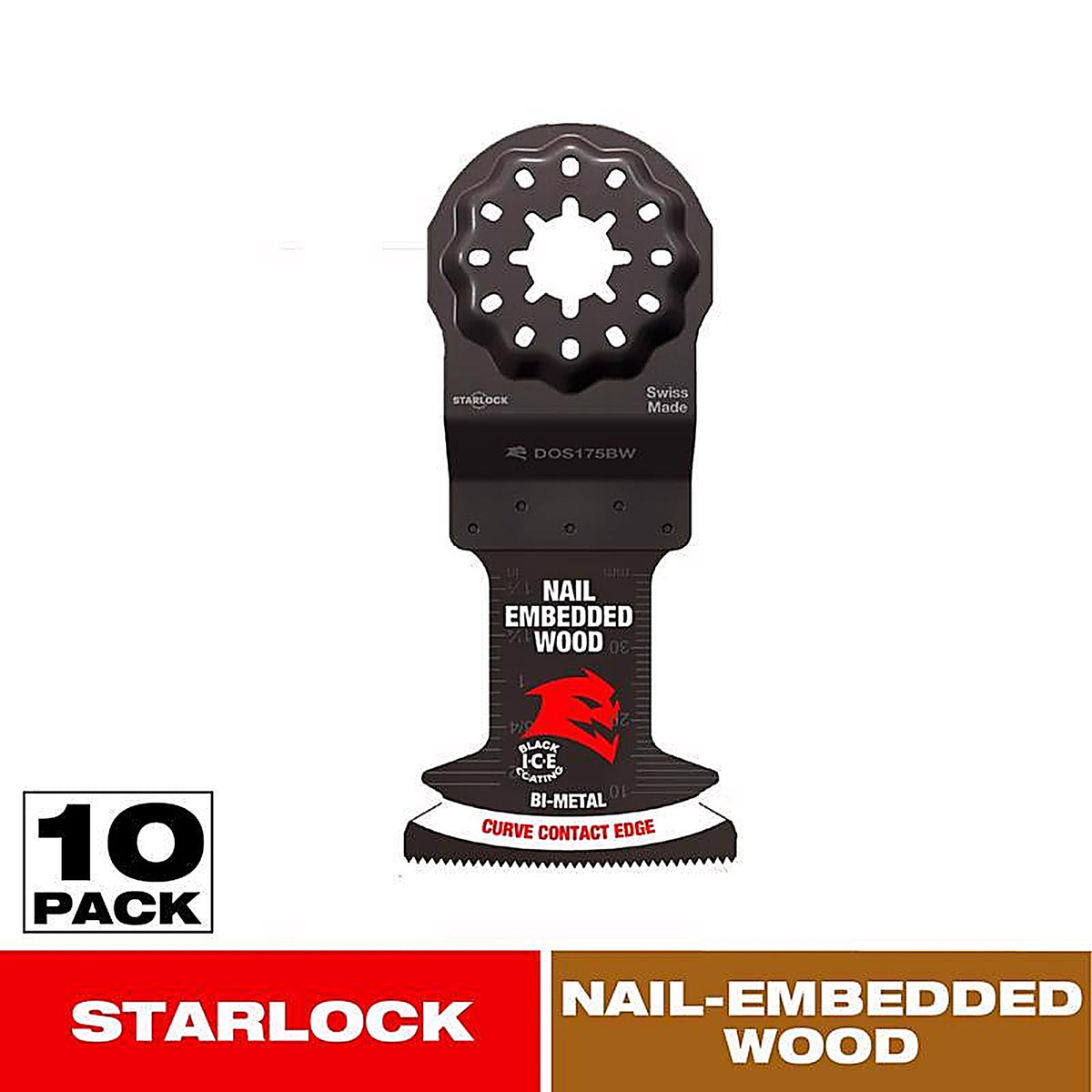 Diablo - DOS175BW10 - Demo Demon 1-3/4 In. W Bi-Metal Starlock Curved Oscillating Blade Nail-Embedded Wood 10 Pack