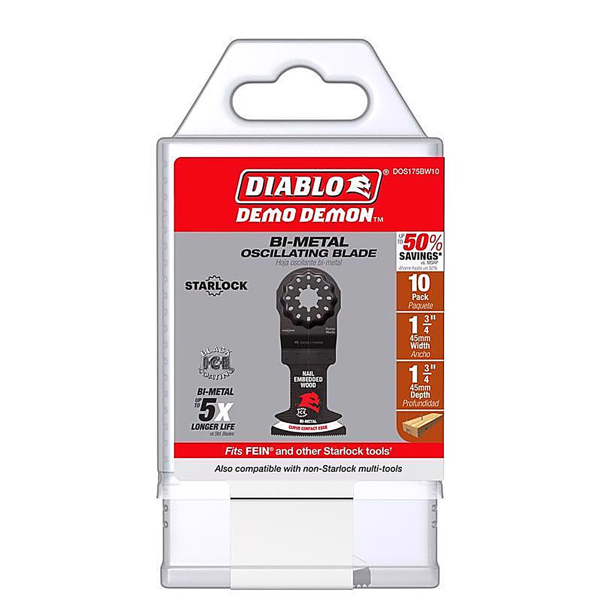 Diablo - DOS175BW10 - Demo Demon 1-3/4 In. W Bi-Metal Starlock Curved Oscillating Blade Nail-Embedded Wood 10 Pack