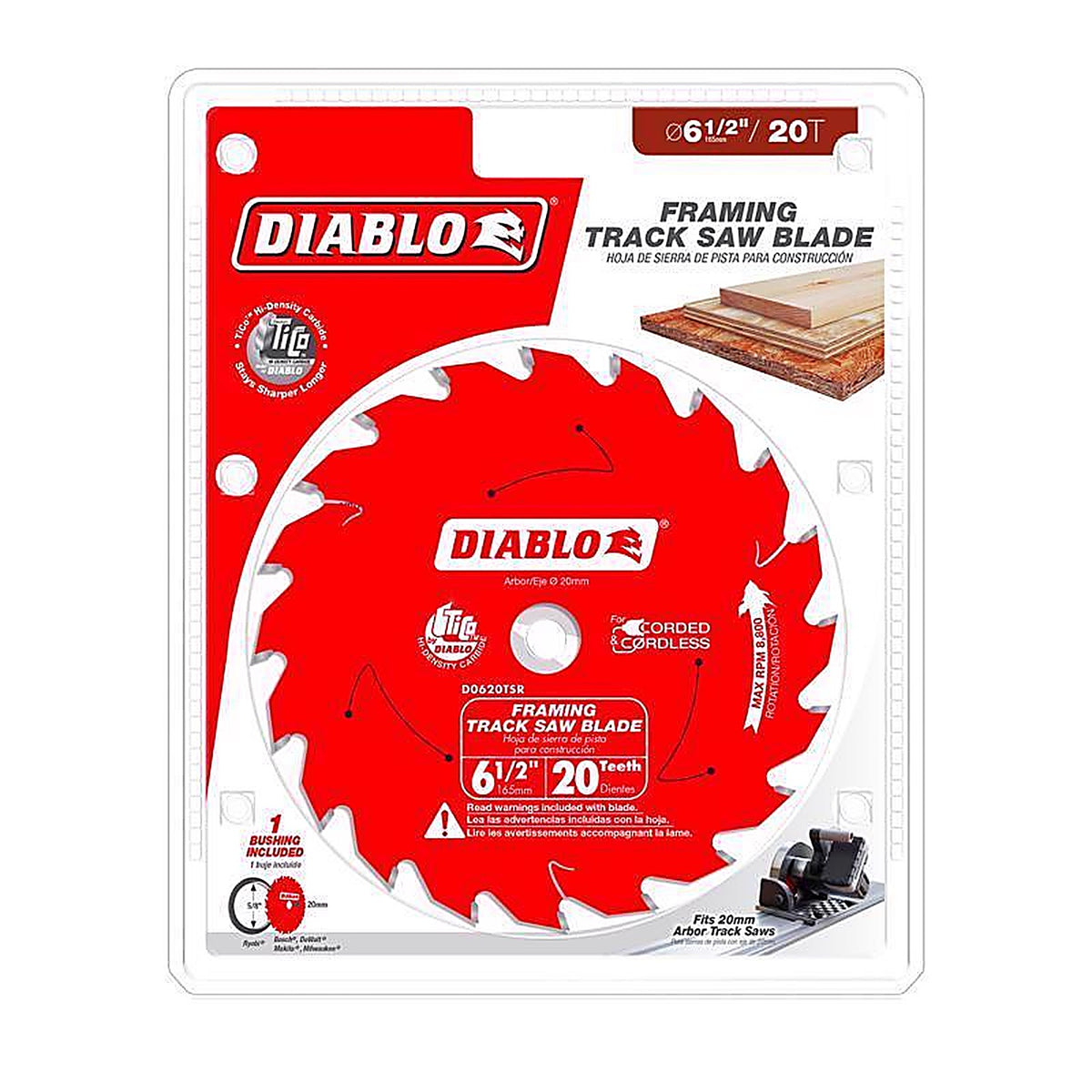 Diablo - D0620TSR - 6-1/2 In. D X 20 MM Carbide Tipped Track Saw Blade 20 Teeth 1 Pack