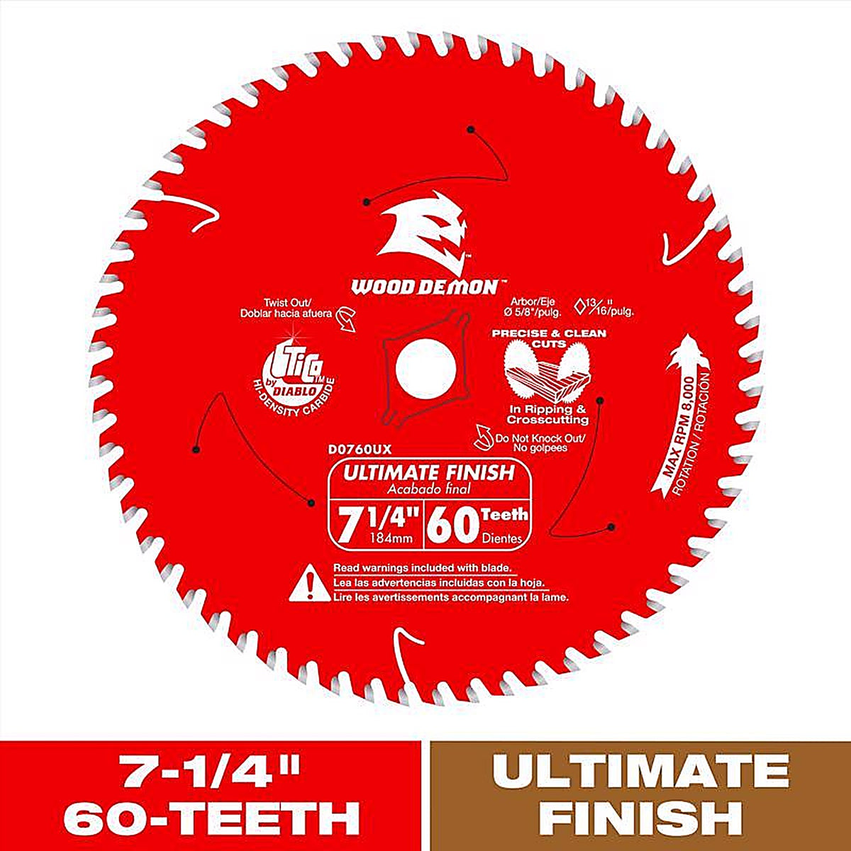 Diablo - D0760UXA - Wood Demon 7-1/4 In. D X 5/8 In. Tico Hi-Density Carbide Circular Saw Blade 60 Teeth 1 Piece