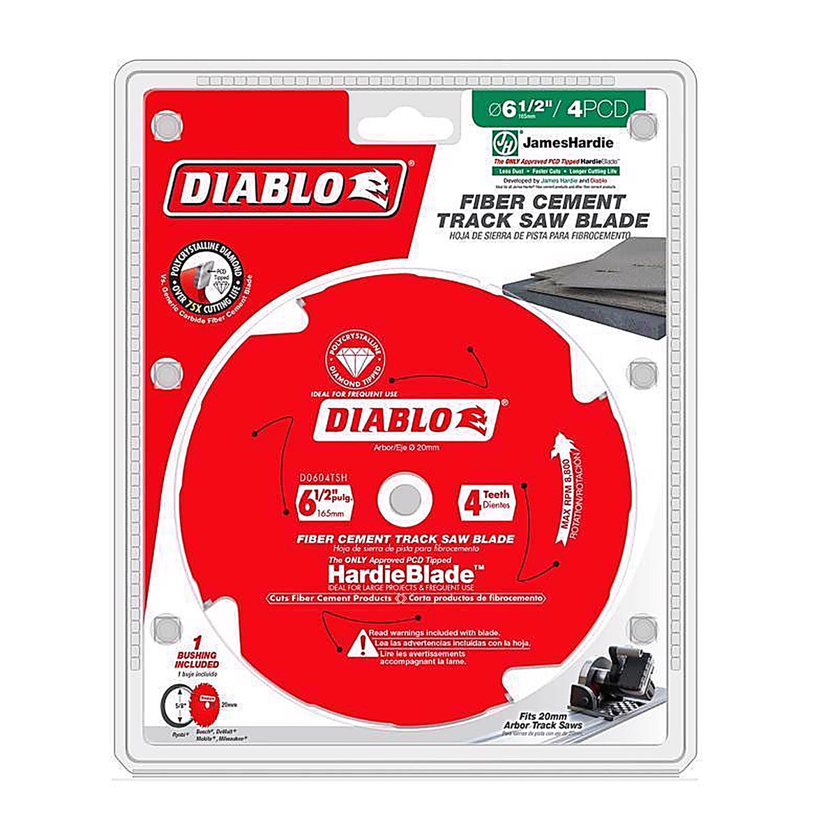 Diablo - D0604TSH - James Hardie 6-1/2 In. D X 20 MM Polycrystalline Diamond Track Saw Blade 4 Teeth 1 Pack