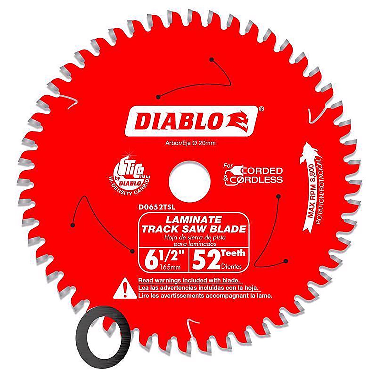 Diablo - D0652TSL - 6-1/2 In. D X 20 MM Carbide Tipped Track Saw Blade 52 Teeth 1 Pack
